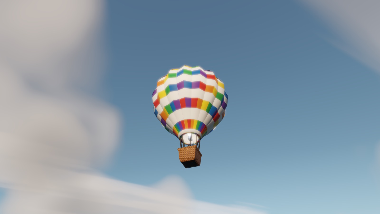 A balloon in warm low sunlight against a pale sky